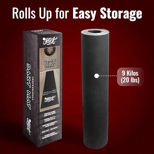 Heavy Duty Dart Mat - Non-Curling Shock-Absorbing Rubber with Throw Lines, 9.9ft x 2ft