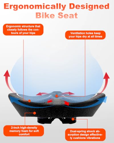 Oversized Waterproof Bike Seat 14.5W for Men Women Fat People Extra Wide Leather