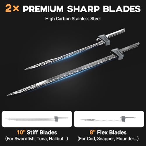 Electric Fillet Knife for Fishing 8 & 10 Inch Blades Gray1 - Cordless Seafood Slicer with Batteries