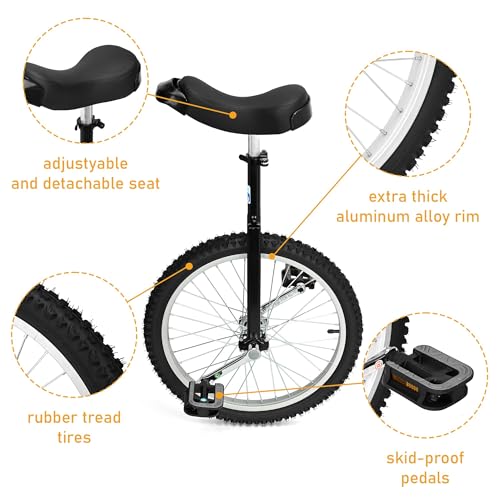 20-Inch Unicycle for Kids & Adults, Adjustable & Durable Black Bike