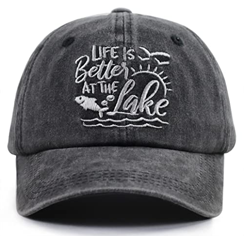 Life is Better at The Lake Baseball Cap for Women Men One Size Black