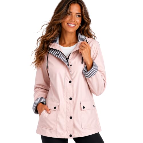 Women's Pink Insulated Rain Jacket - Large Waterproof Vinyl Raincoat