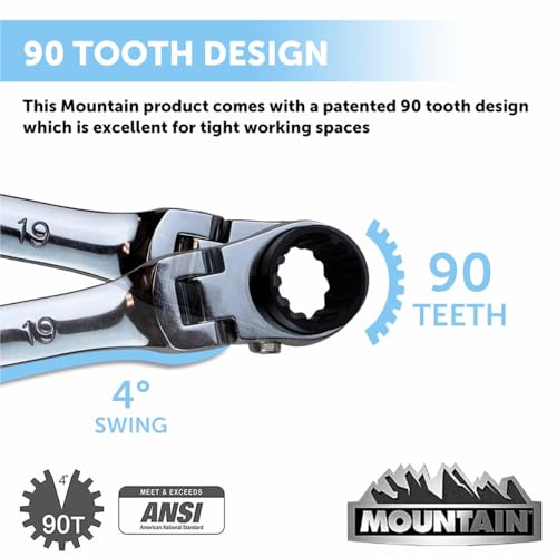 Mountain RM6 8-18mm 5-Piece Metric Double Box Universal Spline Reversible Wrench Set - Extra Long, 90 Tooth, 4° Swing Arc