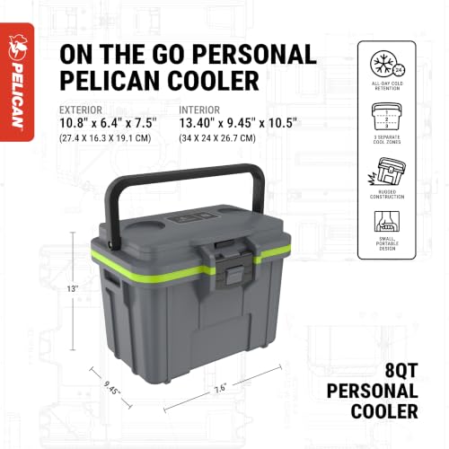 Pelican 8 Quart Personal Lunch Box Cooler with Built-In Ice Pack - Dark Gray/Green