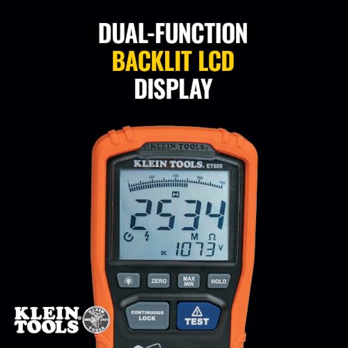Multimeter Insulation Tester - Klein Tools ET600 with Auto-Ranging TRMS, 4000MΩ Resistance, 125V-1000V, Tester Variation