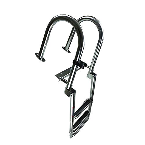 Marine Grade Stainless Steel Folding Boat Ladder - 4 Steps, Telescoping, Reinforced