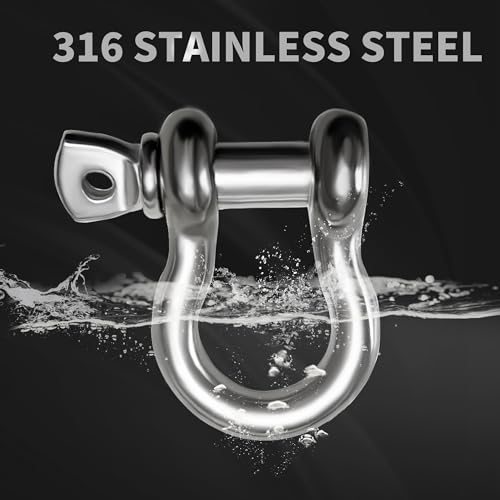 3/8 Inch 4 Pack Stainless Steel D-Ring Shackles Marine Grade Heavy Duty for Boat Rigging