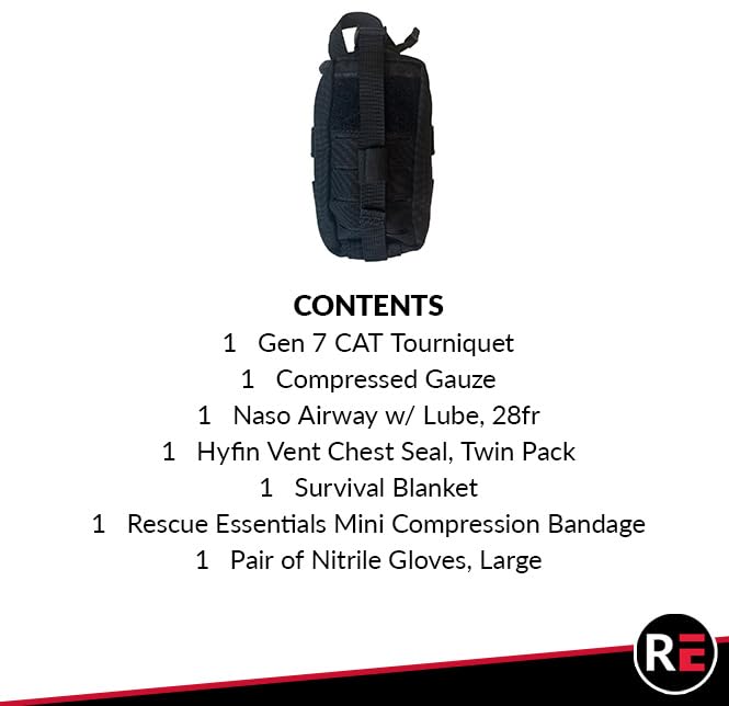Rescue Essentials Black Mini Rip-Away IFAK First Aid Kit with Contents