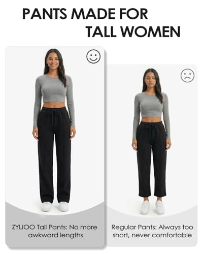X-Large Extra Tall Wide Leg Sweatpants for Women with Front Seam & Pockets - Black 32/34 Inseam