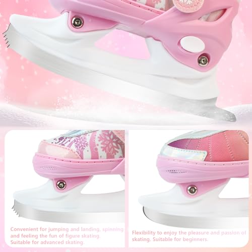 Pink Adjustable Kids Ice Skates with Fleece Lining & Snowflake Pattern - Medium (US 13C-3Y) Big Kids