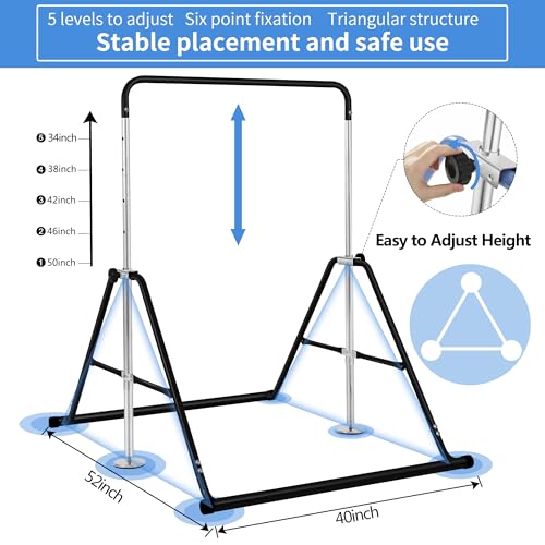 Kids Gymnastics Bar - Adjustable Foldable Horizontal Bar for Children - Black