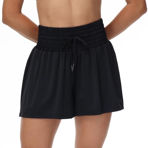 Large Black Athletic Shorts for Women High Waist Gym Workout Running Skort with Pockets
