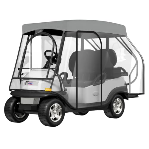 Gray L 58 Inch Short Roof Golf Cart Enclosure - 2+2 Drivable Rain Cover for EZGO, Club Car