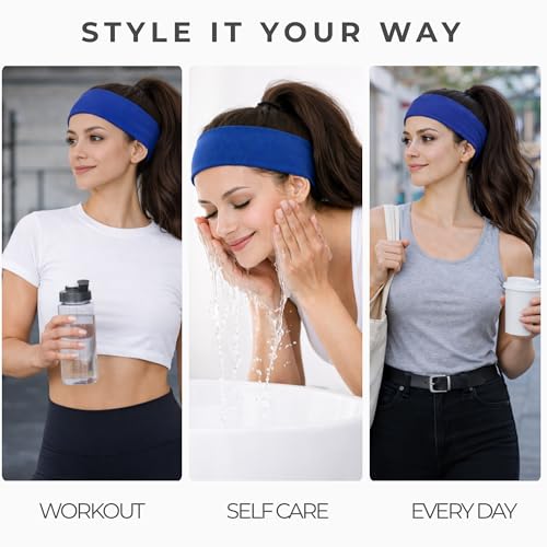 Dark Hair Headbands for Women - Pack of 10 Wide No Slip Hair Accessories