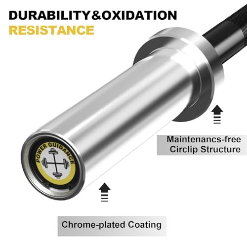 Silver Sleeve Black 47-Inch Olympic Barbell - Power Guidance 4ft/5ft/6ft Heavy Duty Weight Lifting Bar for Strength Training