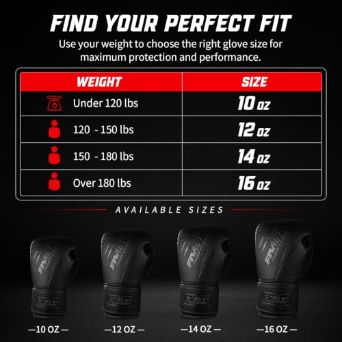 Elite Boxing Gloves for Men Women Adults - Black 16oz Supportive MMA Kickboxing