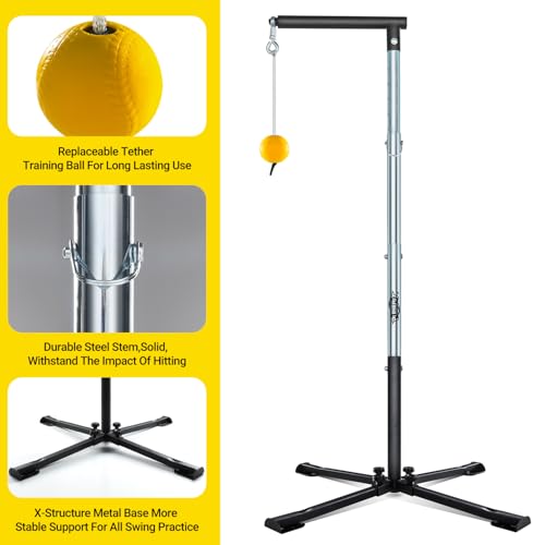 Adjustable Baseball & Softball Batting Tee with Tethered Ball - Portable Swing Trainer