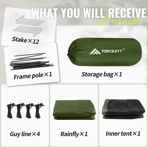 Forceatt 2P Green Waterproof Windproof Camping Tent for 2 People - Lightweight & Easy Setup
