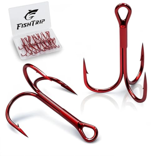 FishTrip 1/0 Treble Hooks Replacement Lures Red Nickel 25pcs