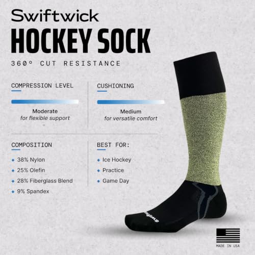 Swiftwick Hockey 360° Cut-Resistant Moisture-Wicking Socks - Medium Black