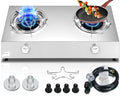 Horynar Silver Propane Stove 2 Burner Auto Ignition 26000 BTU Outdoor Gas Cooker