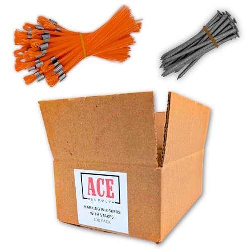 Orange Marking Whiskers with Stakes - Pack of 100 Durable Ground Markers