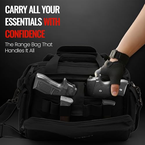 Orca Tactical Black Gun Range Bag for Handguns and Ammo – Self Standing, Durable Pistol & Revolver Storage