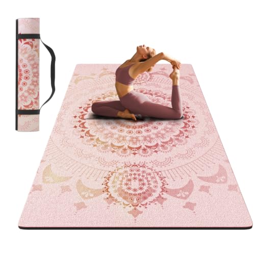 Pink 72x40 Inch Extra Thick Suede Yoga Mat - Non-Slip 10mm Cushion for Hot Yoga