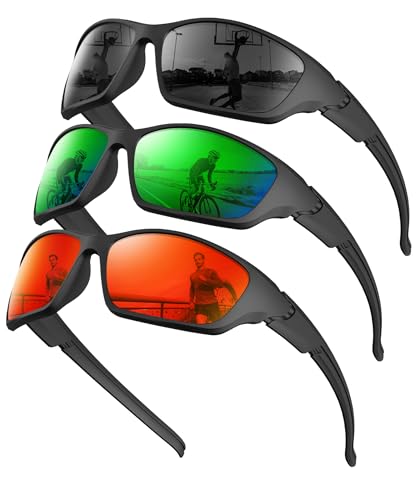 Polarized Sports Sunglasses Men Women UV400 Protection Cycling Fishing Running Black+Blue Green+Red
