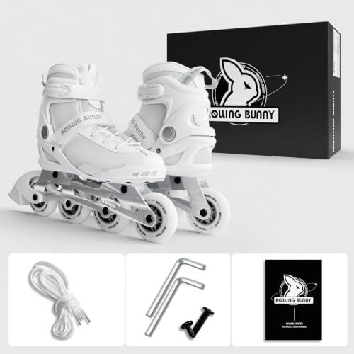 Adult Inline Skates Black White US 8 with ABEC-9 Bearings & Breathable Lining - Optional Brake, Size W 6-9, Variation: White / US Women 8