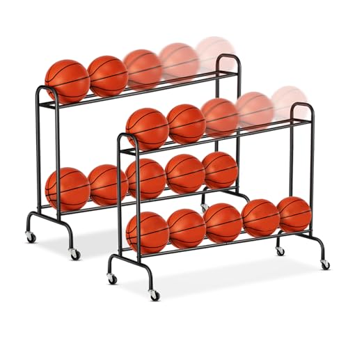 2 Pack Tilt Basketball Shooting Rack with Rolling Ball Storage Cart for Training