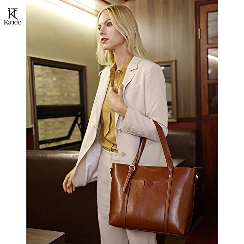 Kattee Genuine Leather Tote Bag for Women - Dark Brown