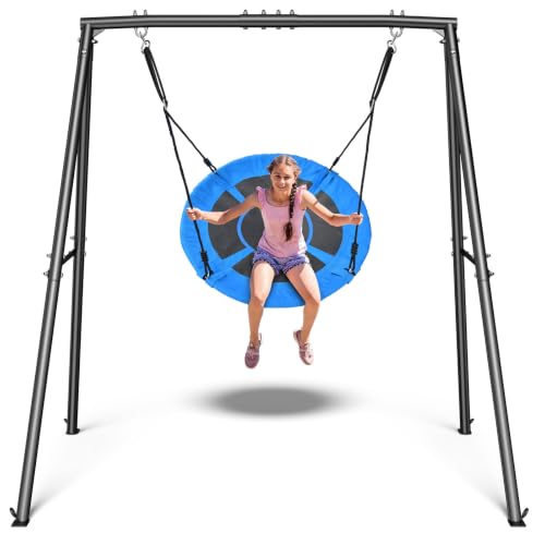Blue 40-Inch Saucer Swing with Heavy Duty Stand - Supports 440lbs