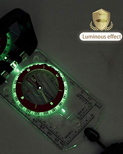 Orienteering Map Compass with Sighting Mirror, LED Light & Declination Adjustment
