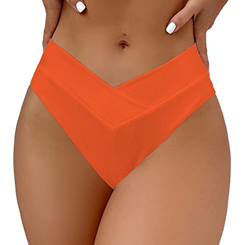 Leoparts Women's V Cut High Waisted Cheeky Bikini Bottoms - Large / Orange