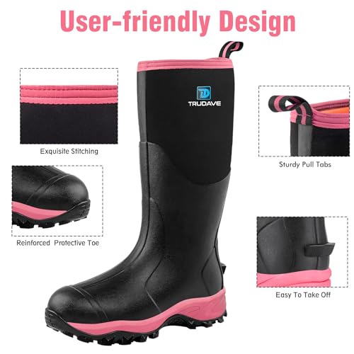Women’s Waterproof Rubber Work Boots with Steel Shank - Pink, Size 6-11 - Insulated & Anti-Slip