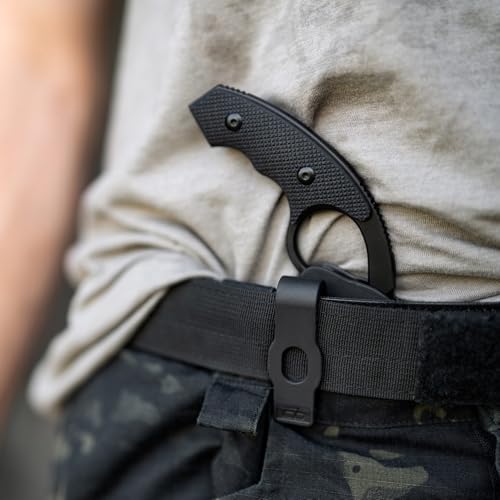 Black Fixed Blade Knife with AUS-8 Steel & Full-Tang, Includes Sheath & Trainer