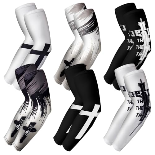 Geyoga 6 Pairs Youth Arm Sleeves Baseball Football Religious Small