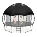 Black 14ft Waterproof Trampoline Cover with PVC Skylight & Support Poles - Heavy Duty