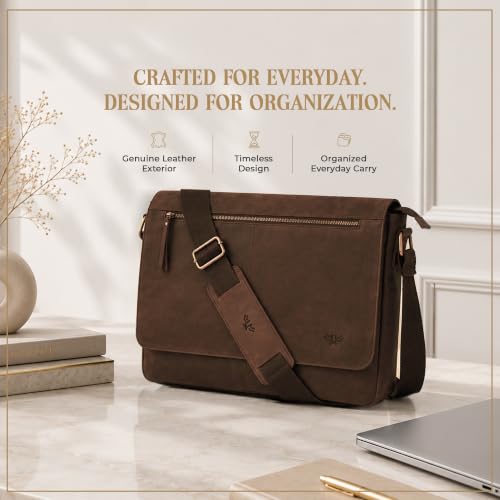 Leather Messenger Bag for Men & Women - Brown Crossbody & Office Bag with Shoulder Strap - Opulent Brown