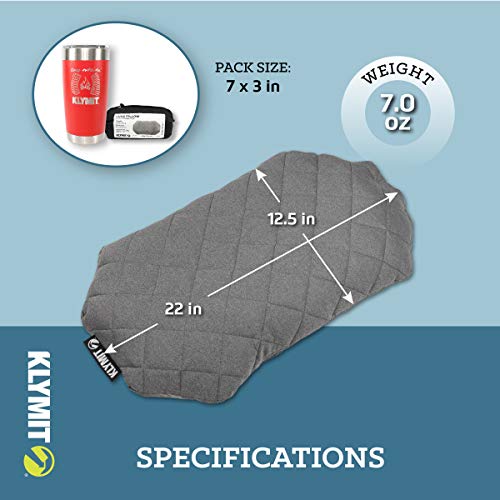 Travel Pillow - Klymit Luxe Lightweight Inflatable Support for Camping & Airplane