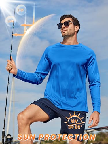 ZITY 7-Pack Long Sleeve Shirts for Men UPF 50+ Fast Dry Large Royal Blue Light Gray