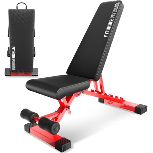 FitinOne Adjustable Weight Bench Black-Red, Foldable 800LBS Home Gym Equipment