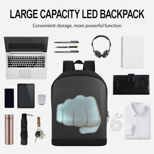 LED Customizable Photo Icon Backpack Black Water-Resistant Travel Bag with USB Port