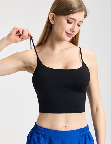 Women’s Adjustable Spaghetti Strap Crop Top with Padded Longline Sports Bra
