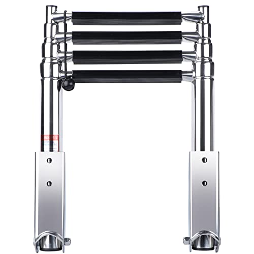 4 Step Telescopic Boat Ladder - Stainless Steel Marine Dock & Pontoon Ladder - Max 900lb Capacity - Hoffen