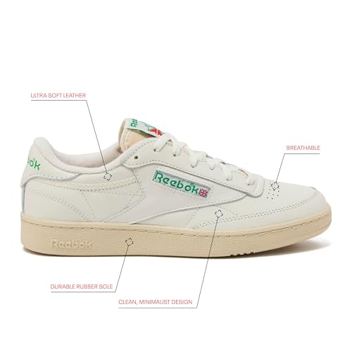 Reebok Mens Club C 85 Vintage Tennis Sneakers - Top Chalk / Paperwhite / Glen Green - Size 7-15