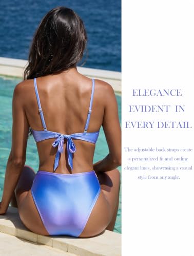 Women’s Two Piece Swimsuit V Neck Ruched Bikini Set Small Blue Purple