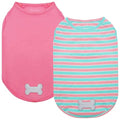 2-Pack Cotton Dog Shirts for Small Dogs - Pink & Striped Tank Tops, Breathable & Soft