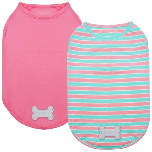 2-Pack Cotton Dog Shirts for Small Dogs - Pink & Striped Tank Tops, Breathable & Soft